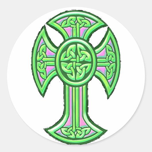 Celtic Cross 2 Green Runder Aufkleber (Vorderseite)