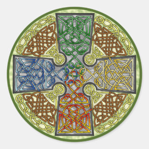 Celtic Cross 4 Colour Runder Aufkleber