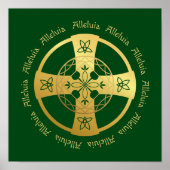 Celtic Cross Alleluia Gold für grüne Printwerbung Poster (Vorne)