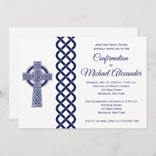 Celtic Cross Bestätigung Einladung für Jungen (Vorne/Hinten)