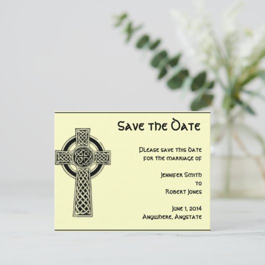 Celtic Cross Black und Mythic Ivory Save the Date (Stehend Vorderseite)