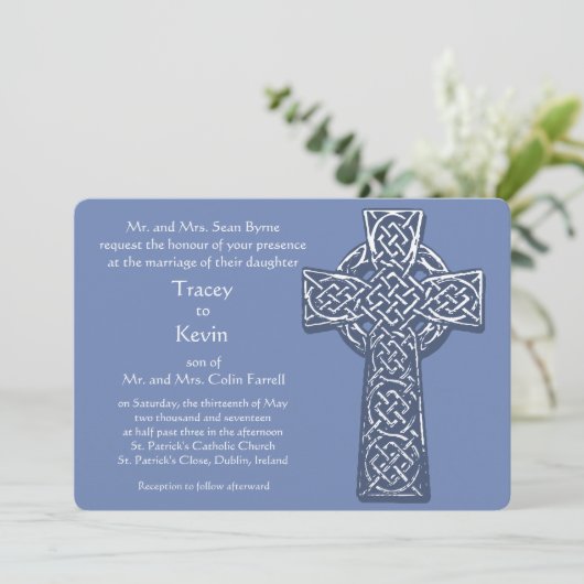 Celtic Cross - Blau Einladung (Stehend Vorderseite)