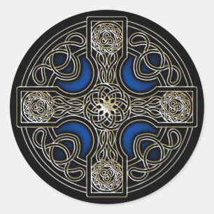 Celtic Cross Blue Runder Aufkleber