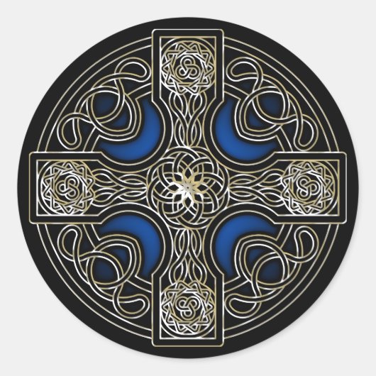 Celtic Cross Blue Runder Aufkleber (Vorderseite)