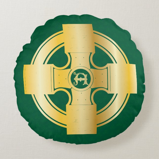 Celtic Cross Celtic Knot Letter A Monogram Rundes Kissen (Vorderseite)