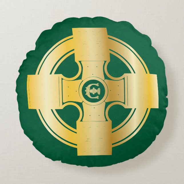 Celtic Cross Celtic Knot Letter E Monogram Rundes Kissen (Vorderseite)