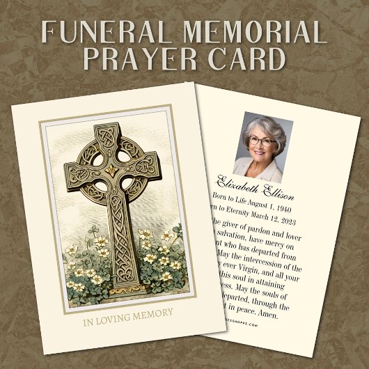 Celtic Cross Floral Beerdigung Gedenkgebet Begleitkarte