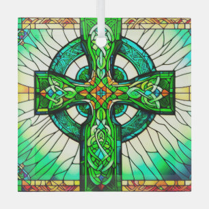 Celtic Cross Green Stached Glass Suncatcher Ornament Aus Glas