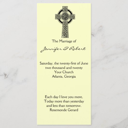 Celtic Cross in Black and Ivory Wedding Programm (Vorderseite)