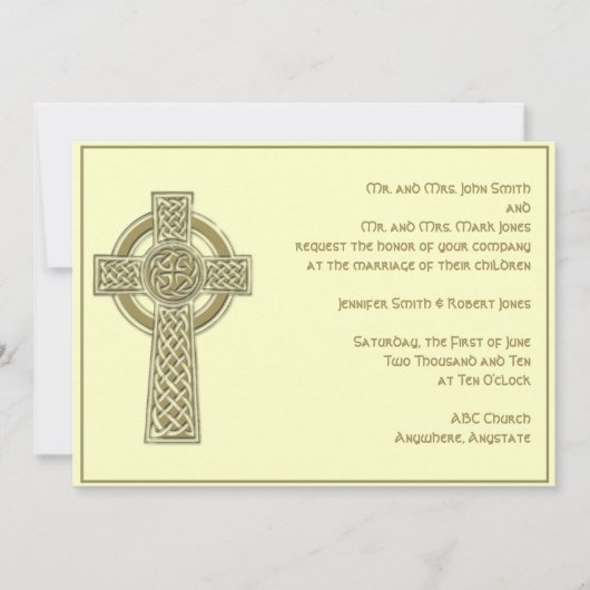 Celtic Cross in Gold Ivory Hochzeit Einladung (Vorderseite)
