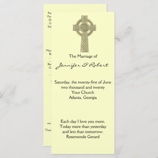 Celtic Cross in Gold und Elfenbeinheirat Programm (Vorne/Hinten)