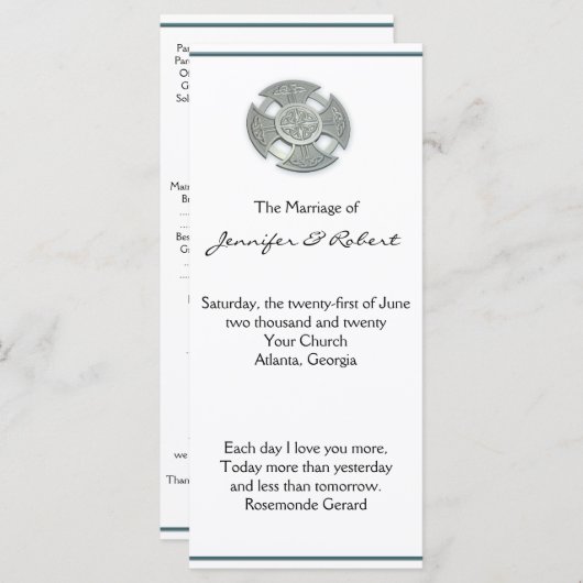 Celtic Cross in Silver and White Wedding Programm (Vorne/Hinten)