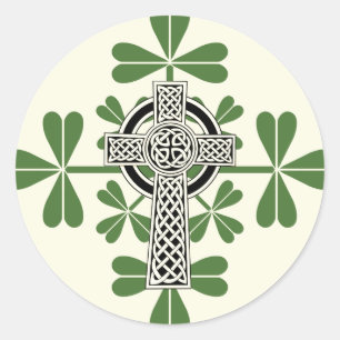 Celtic Cross Irish Kleeblatts St Patricks Day Runder Aufkleber