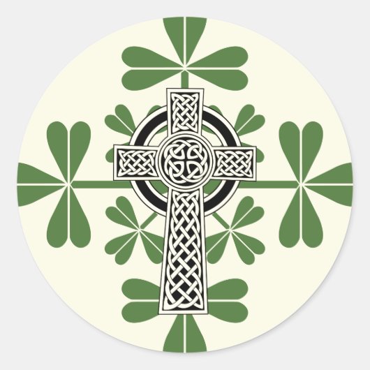 Celtic Cross Irish Kleeblatts St Patricks Day Runder Aufkleber (Vorderseite)