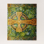 Celtic Cross keltic Knot Green Gold Knüpfarbeit Puzzle (Vertikal)