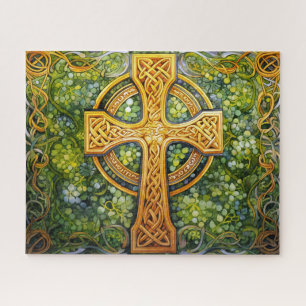 Celtic Cross keltic Knot Green Gold Knüpfarbeit Puzzle