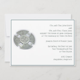 Celtic Cross Silver White Wedding Einladung
