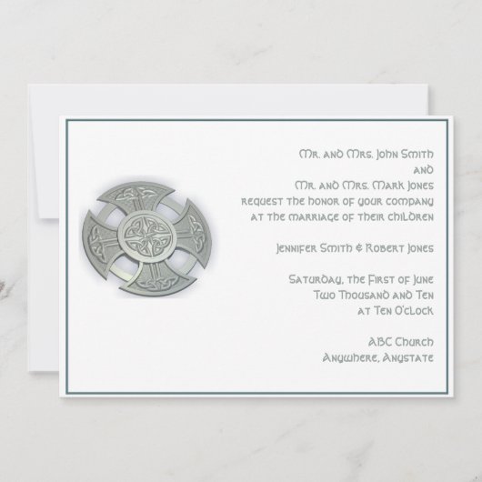 Celtic Cross Silver White Wedding Einladung (Vorderseite)
