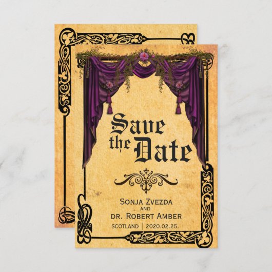 Celtic Curtain Wedding Save the Date Einladung (Vorne/Hinten)