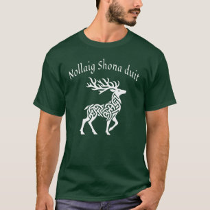Celtic Deer 🦌 Irish Language Happy Christmas 🎄 T-Shirt