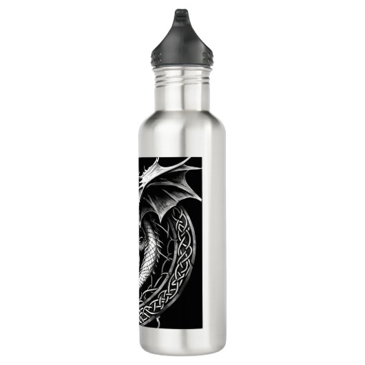 Celtic Dragon Elegante: Schwarz & Grau Abstrakte T Edelstahlflasche (Rechts)