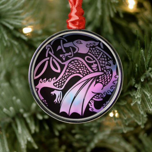 Celtic Dragon Round Ornament Aus Metall (Baum)