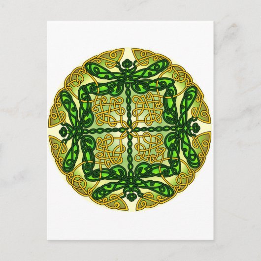 Celtic Dragonflies Green Postkarte (Vorderseite)