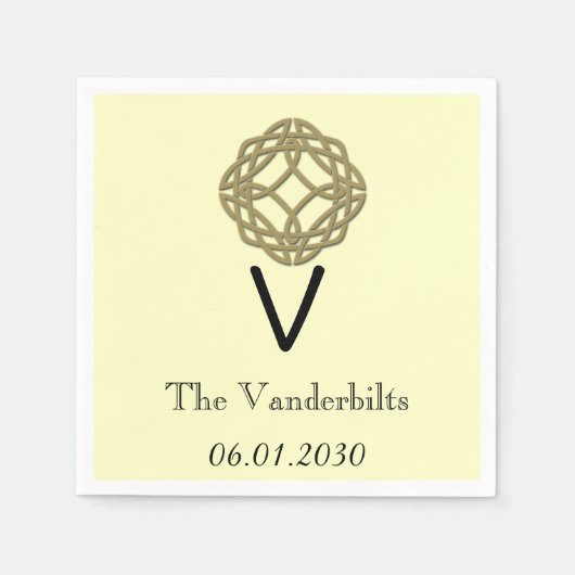 Celtic Eternity Knot Gold Ivory Monogram Wedding Serviette (Vorderseite)