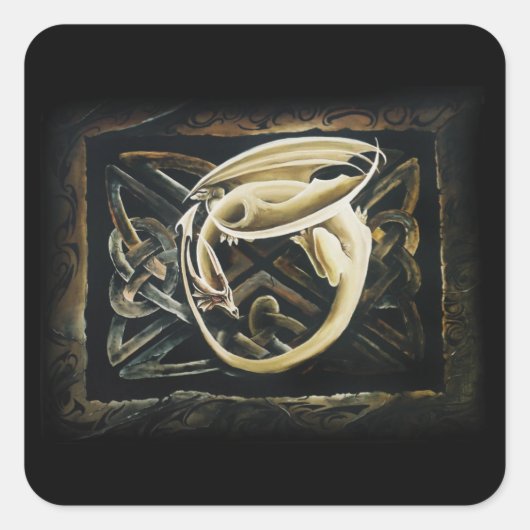 Celtic Familiar Dragon Quadratischer Aufkleber (Vorderseite)