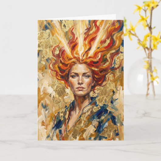 Celtic Fire Goddess Brigid Gold Leaf Fantasy Art Karte (Gelbe Blume)