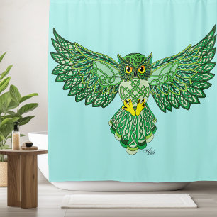 Celtic Flight Owl Green Duschvorhang