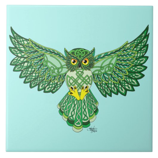 Celtic Flight Owl Green Fliese (Vorderseite)