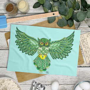 Celtic Flight Owl Green Geschirrtuch