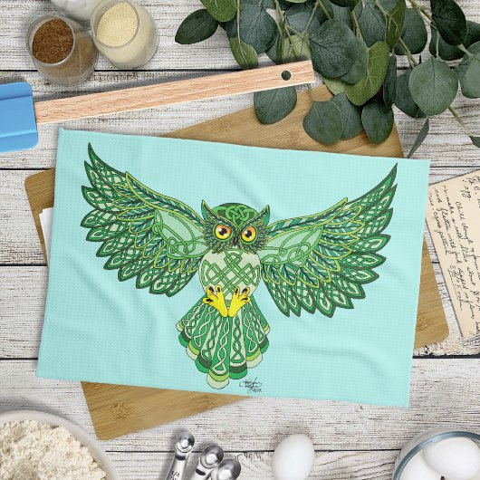 Celtic Flight Owl Green Geschirrtuch