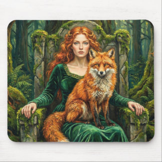 Celtic Forest Queen Red Fox Witch Fantasy Art ( Mousepad