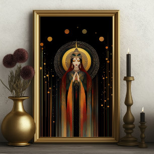 Celtic Goddess Brigid Rainbow Gold Schwarze Kunst Poster