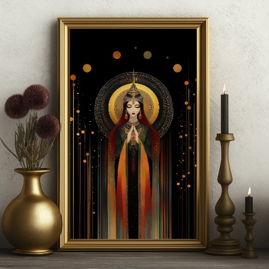 Celtic Goddess Brigid Rainbow Gold Schwarze Kunst Poster