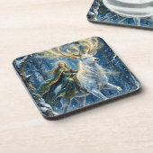 Celtic Goddess & Glowing White Stag Getränkeuntersetzer (Linke Seite)