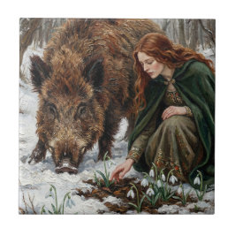 Celtic Goddess & Wild Boar Fliese
