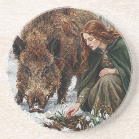Celtic Goddess & Wild Boar Getränkeuntersetzer (Vorne)