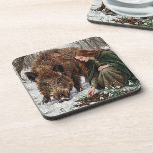 Celtic Goddess & Wild Boar Getränkeuntersetzer (Linke Seite)