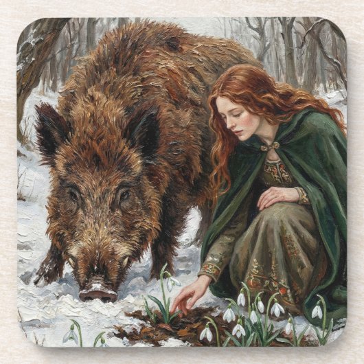 Celtic Goddess & Wild Boar Getränkeuntersetzer (Vorderseite)