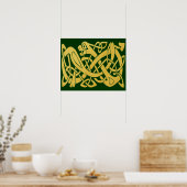Celtic Golden Snake on Dark Green Poster (Küche)
