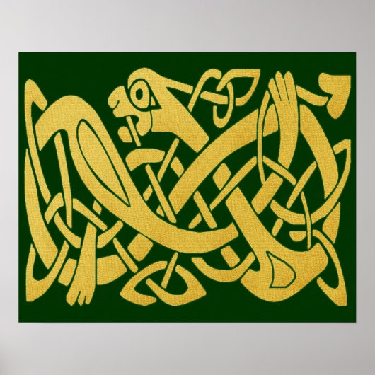 Celtic Golden Snake on Dark Green Poster (Vorne)