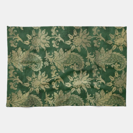 Celtic Green Gold Paisley Floral Pattern Geschirrtuch (Horizontal)