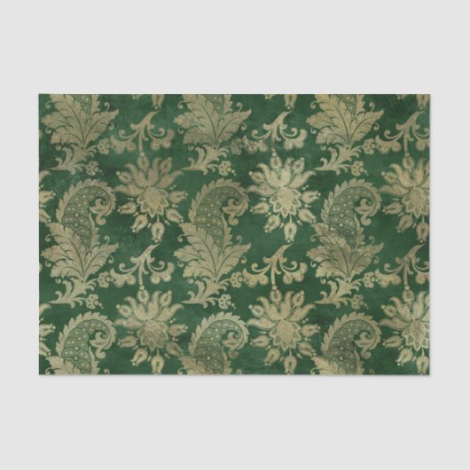 Celtic Green Gold Paisley Floral Pattern Seidenpapier (Vorderseite)