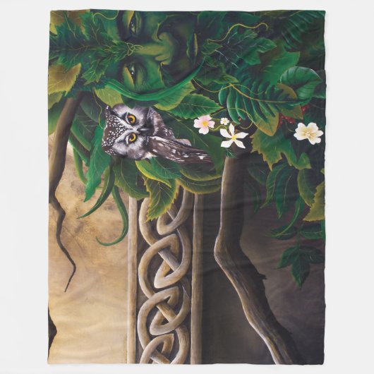 Celtic Green Man Owl Fleecedecke (Vorderseite)