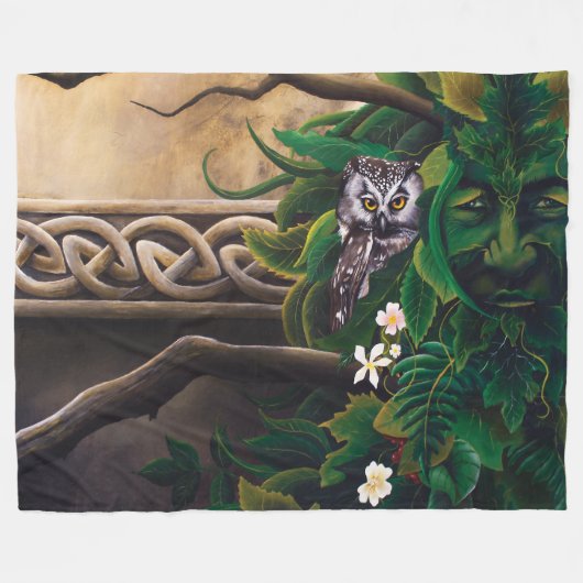 Celtic Green Man Owl Fleecedecke (Vorderseite (Horizontal))