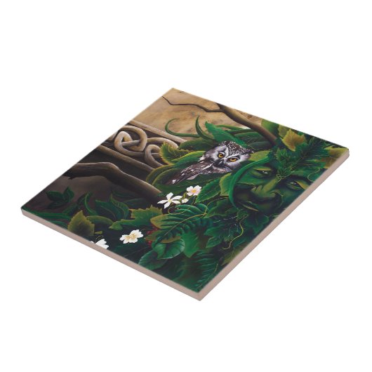 Celtic Green Man Owl Fliese (Seite)