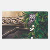 Celtic Green Man Owl Rechteckiger Aufkleber (Vorderseite)
